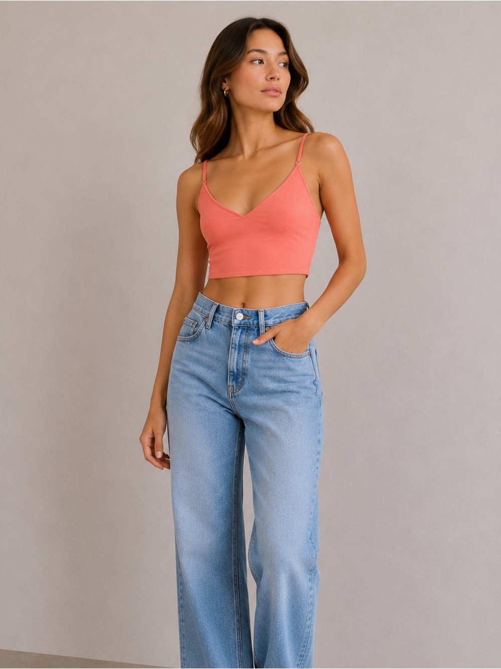 A.L.C. sz Medium-Orange/Salmon V-Neck Spaghetti Strap Jacquard Tank Top!